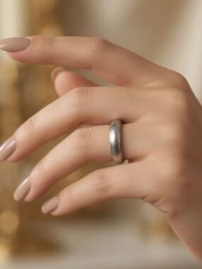 Moon Dust Sparkling Silver Textured Ring Engagement Wedding